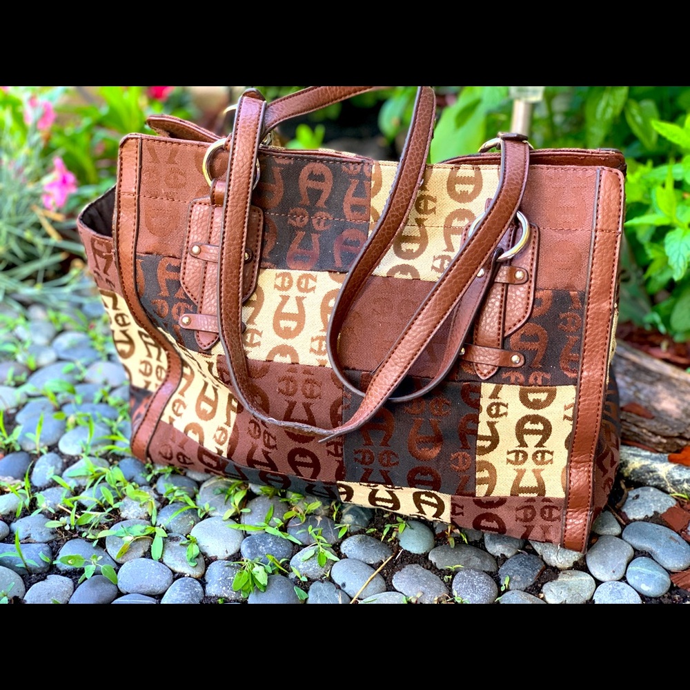 Vintage Etienne Aigner patchwork logo tote purse